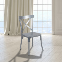 Flash Furniture XU-DG-60699-S-D-GG Rustic Distressed Metal Cross Back Chair (Silver)